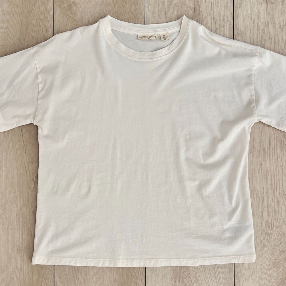 Christian Siriano New York 100% Pima Cotton Cream T-Shirt Size L CBK Aesthetic